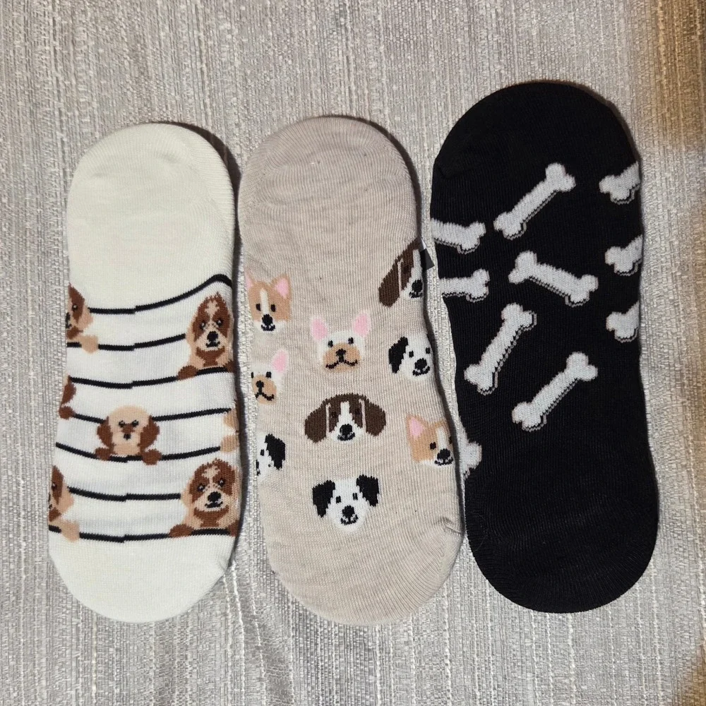 Hello Socks! 3 Pack Dog Bone Liner Socks Oatmeal Black Ivory OS 4-10